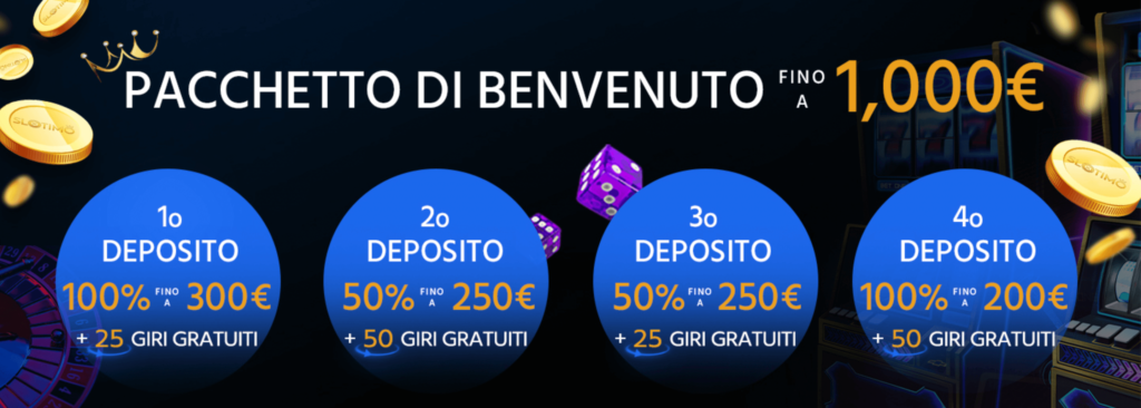 Pacchetto di benvenuto casinò online Slotimo